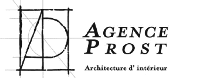 Logo de l'Agence Prost, architecture d'intérieur : monogramme AD et nom en capitales